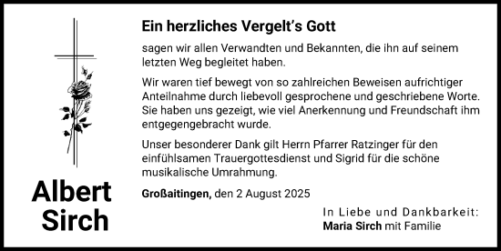 Traueranzeige von Albert Sirch von Schwabmünchner Allgemeine