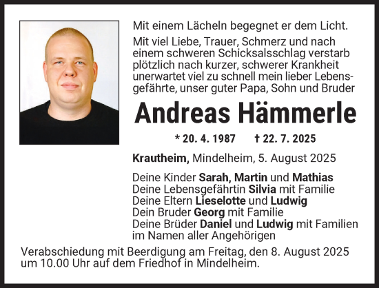 Traueranzeige von Andreas Hämmerle von Mindelheimer Zeitung