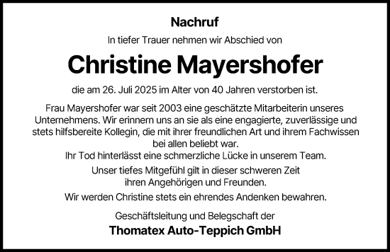 Traueranzeige von Christine Mayershofer von Neuburger Rundschau