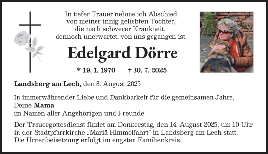 Traueranzeige von Edelgard Dörre von Landsberger Tagblatt