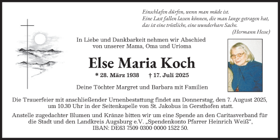 Traueranzeige von Else Maria Koch von Augsburger Allgemeine
