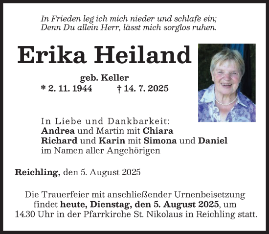 Traueranzeige von Erika Heiland von Landsberger Tagblatt