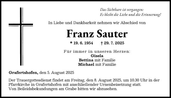 Traueranzeige von Franz Sauter von Neu-Ulmer Zeitung