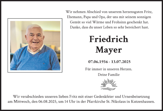 Traueranzeige von Friedrich Mayer von Augsburg-Land