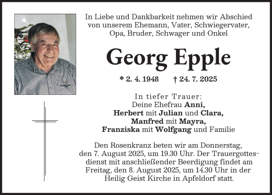 Traueranzeige von Georg Epple von Landsberger Tagblatt