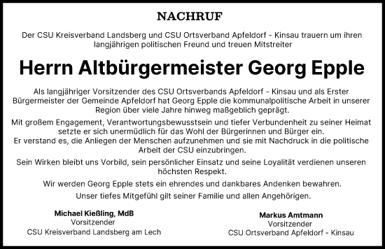 Traueranzeige von Georg Epple von Landsberger Tagblatt