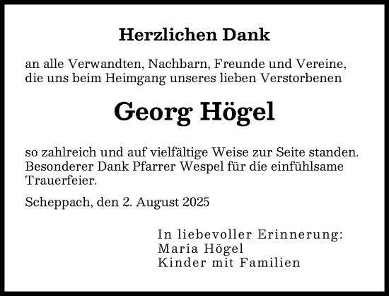 Traueranzeige von Georg Högel von Günzburger Zeitung