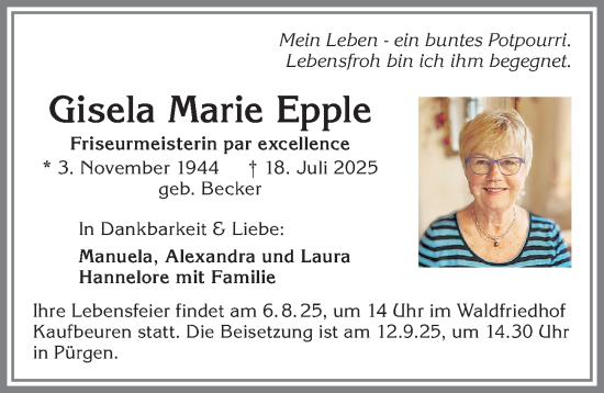 Traueranzeige von Gisela Marie Epple von Landsberger Tagblatt