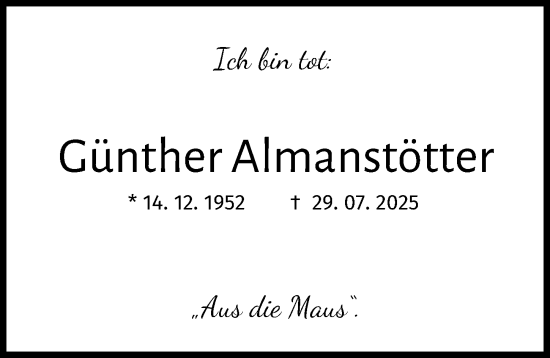 Traueranzeige von Günther Almanstötter von Landsberger Tagblatt