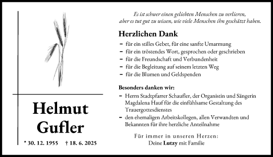 Traueranzeige von Helmut Gufler von Donau Zeitung