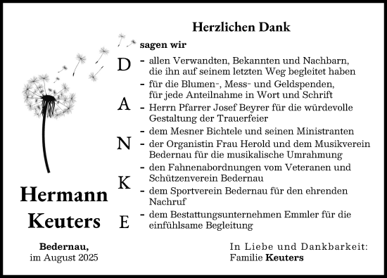 Traueranzeige von Hermann Keuters von Mindelheimer Zeitung