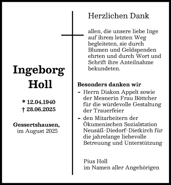 Traueranzeige von Ingeborg Holl von Augsburg-Land