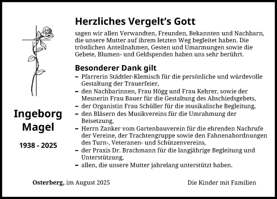 Traueranzeige von Ingeborg Magel von Illertisser Zeitung