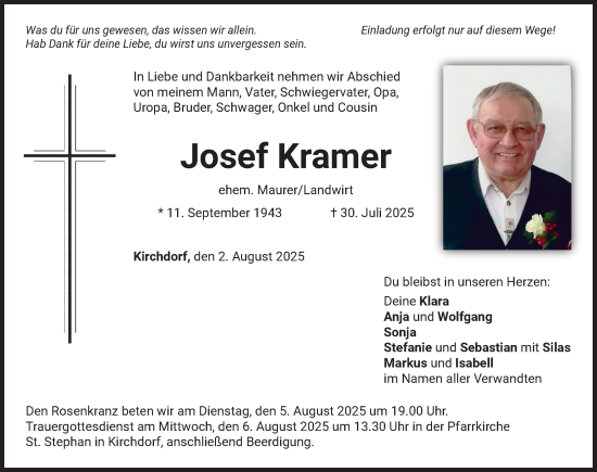 Traueranzeige von Josef Kramer von Mindelheimer Zeitung