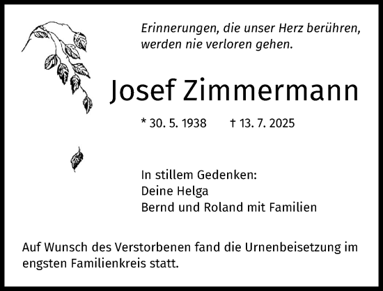 Traueranzeige von Josef Zimmermann von Schwabmünchner Allgemeine