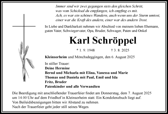 Traueranzeige von Karl Schröppel von Rieser Nachrichten
