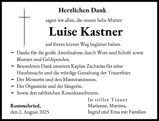 Traueranzeige von Luise Kastner von Augsburg-Land
