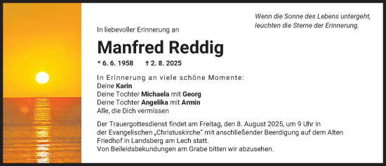 Traueranzeige von Manfred Reddig von Landsberger Tagblatt