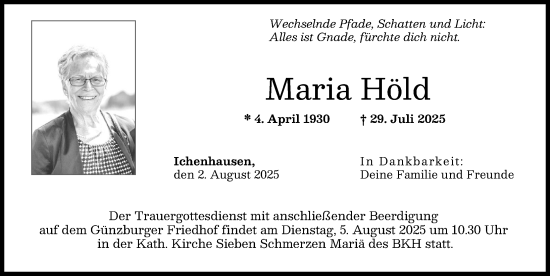 Traueranzeige von Maria Höld von Günzburger Zeitung