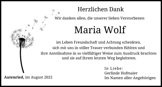 Traueranzeige von Maria Wolf von Günzburger Zeitung
