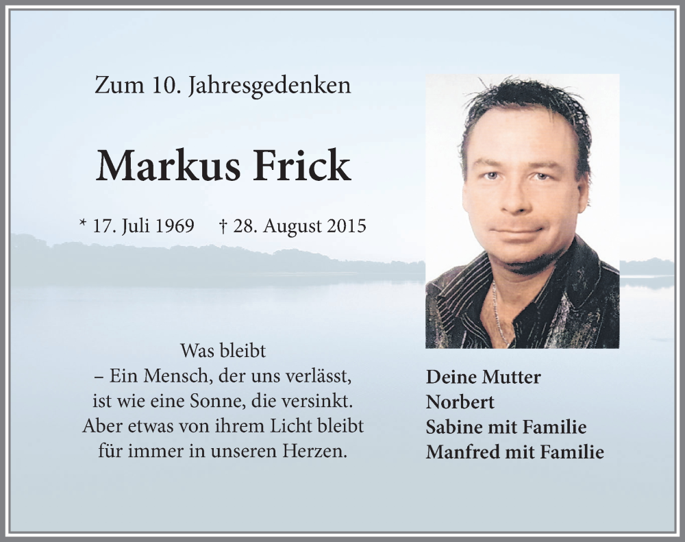  Traueranzeige für Markus Frick vom 28.08.2025 aus Mindelheimer Zeitung