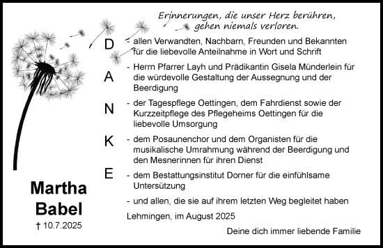 Traueranzeige von Martha Babel von Rieser Nachrichten