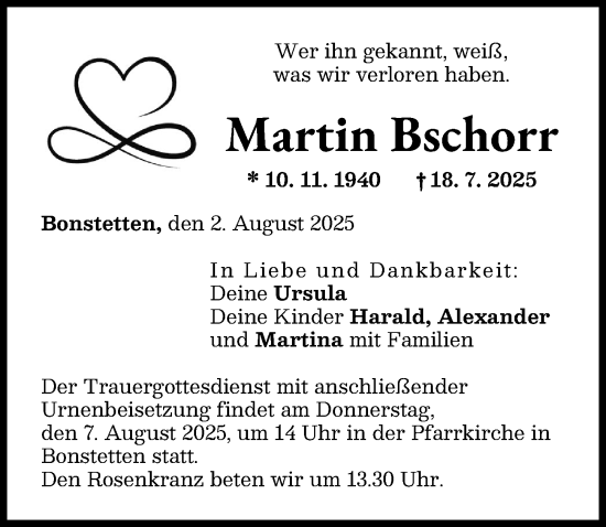 Traueranzeige von Martin Bschorr von Augsburg-Land
