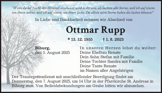 Traueranzeige von Ottmar Rupp von Augsburger Allgemeine