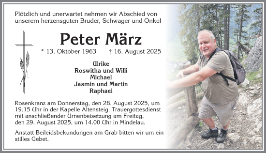Traueranzeige von Peter März von Mindelheimer Zeitung