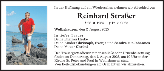 Traueranzeige von Reinhard Straßer von Augsburg-Land