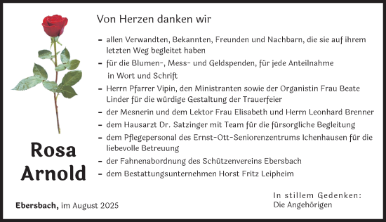Traueranzeige von Rosa Arnold von Günzburger Zeitung