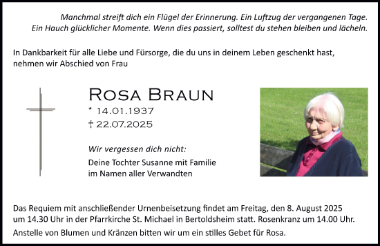 Traueranzeige von Rosa Braun von Neuburger Rundschau