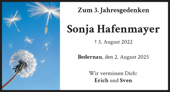 Traueranzeige von Sonja Hafenmayer von Mindelheimer Zeitung