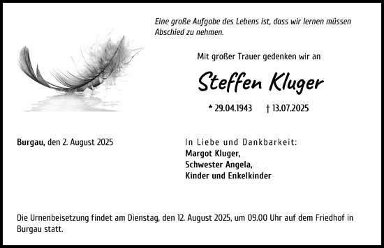 Traueranzeige von Steffen Kluger von Günzburger Zeitung