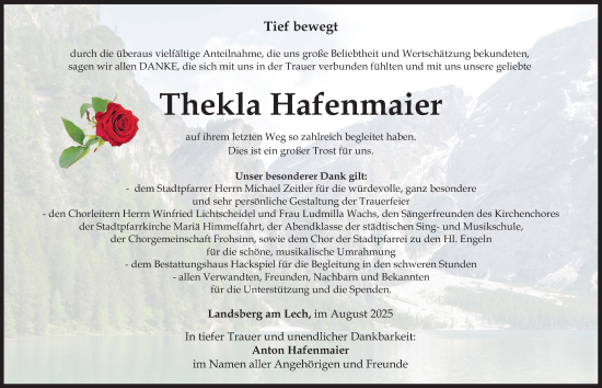 Traueranzeige von Thekla Hafenmaier von Landsberger Tagblatt