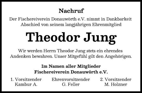 Traueranzeige von Theodor Jung von Donauwörther Zeitung
