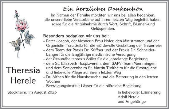 Traueranzeige von Theresia Herele von Mindelheimer Zeitung