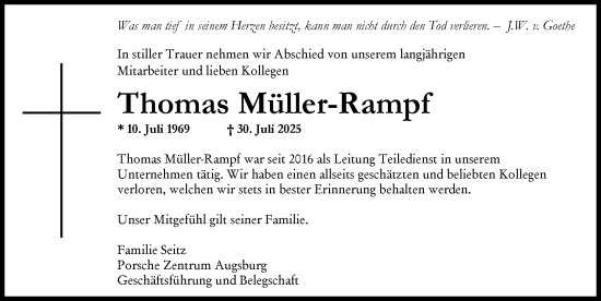 Traueranzeige von Thomas Müller-Rampf von Schwabmünchner Allgemeine