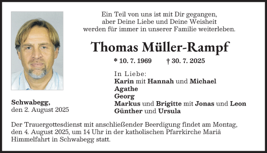 Traueranzeige von Thomas Müller-Rampf von Schwabmünchner Allgemeine