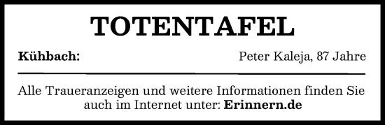 Traueranzeige von Totentafel vom 02.08.2025 von Aichacher Nachrichten
