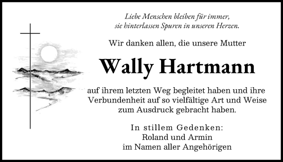 Traueranzeige von Wally Hartmann von Augsburger Allgemeine, Schwabmünchner Allgemeine