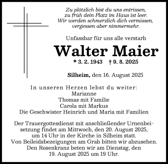 Traueranzeige von Walter Maier von Günzburger Zeitung