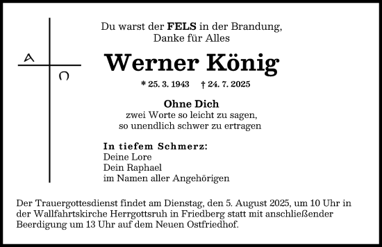 Traueranzeige von Werner König von Augsburger Allgemeine
