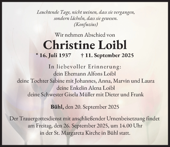 Traueranzeige von Christine Loibl von Günzburger Zeitung