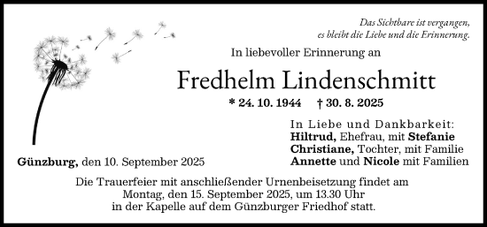 Traueranzeige von Fredhelm Lindenschmitt von Günzburger Zeitung