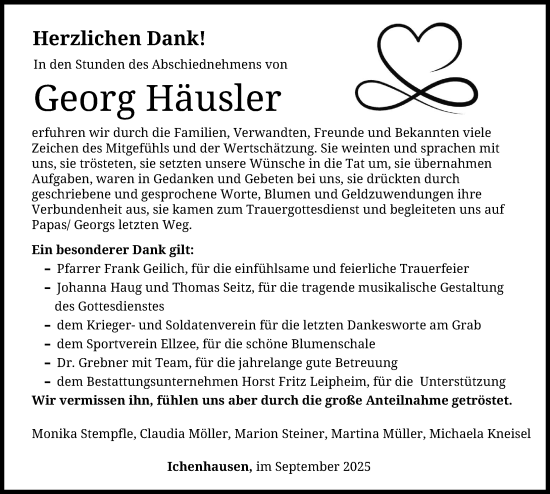 Traueranzeige von Georg Häusler von Günzburger Zeitung