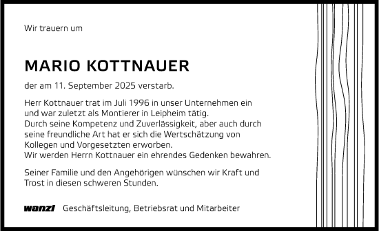Traueranzeige von Mario Kottnauer von Günzburger Zeitung