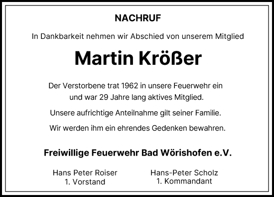 Traueranzeige von Martin Krößer von Mindelheimer Zeitung