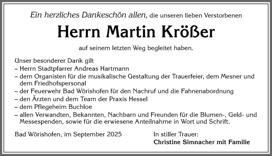 Traueranzeige von Martin Krößer von Mindelheimer Zeitung