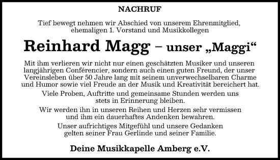 Traueranzeige von Reinhard Magg von Mindelheimer Zeitung